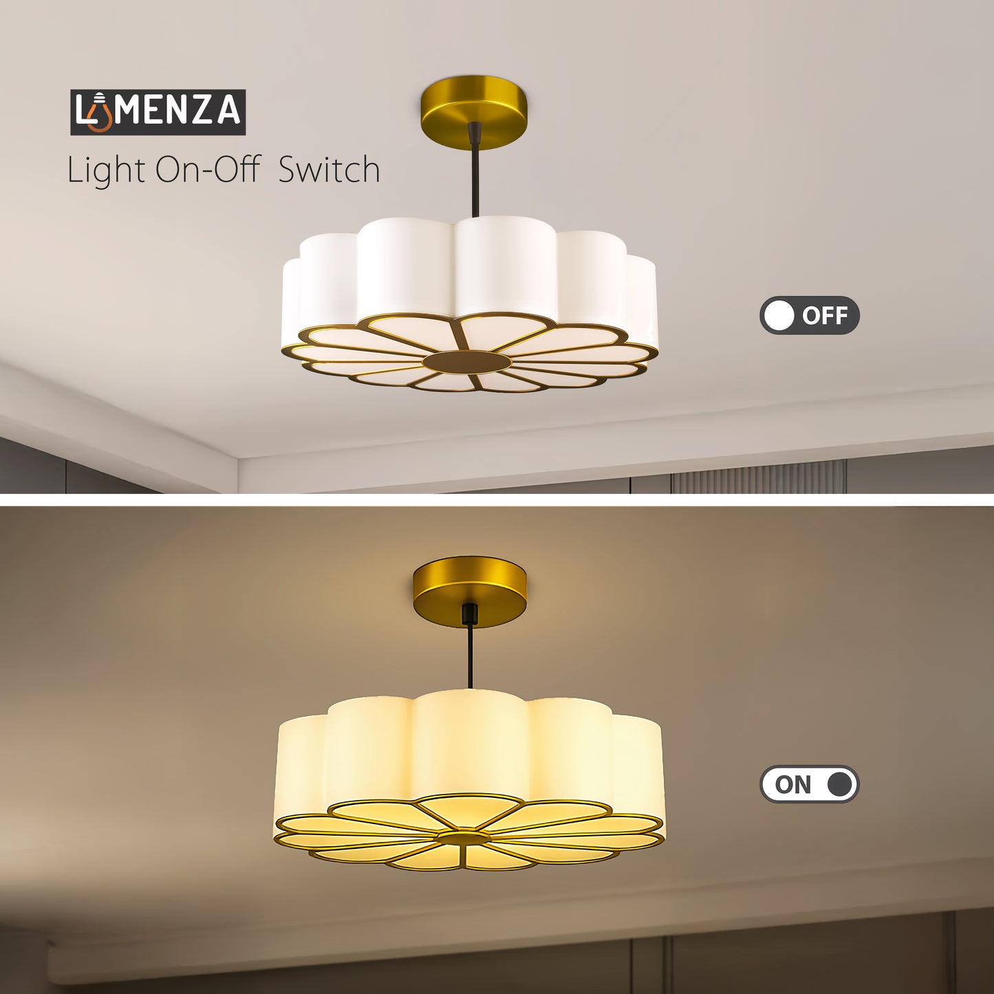 Lumenza lights Modern Flower Petal Ceiling Light – Elegant Gold Pendant Lamp with Soft Warm Glow, Decorative LED Chandelier for Living Room, Bedroom & Dining Area