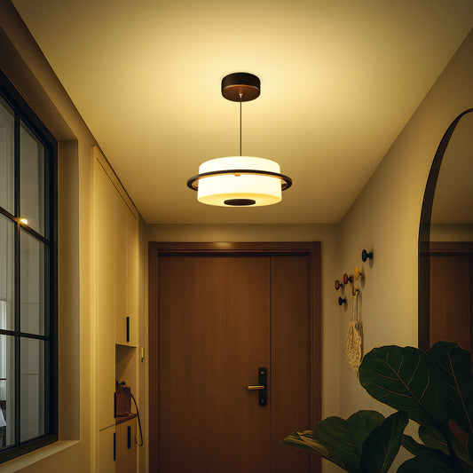 Lumenza Lights Modern Flush Mount Ceiling Light for Entryway & Hallway | Elegant LED Round Pendant with Acrylic Shade | Warm White Glow – Black & Gold Finish