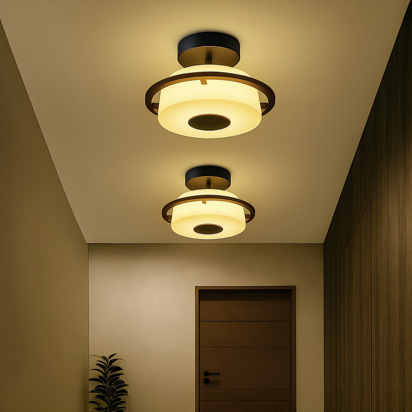 Lumenza Lights Modern Flush Mount Ceiling Light for Entryway & Hallway | Elegant LED Round Pendant with Acrylic Shade | Warm White Glow – Black & Gold Finish