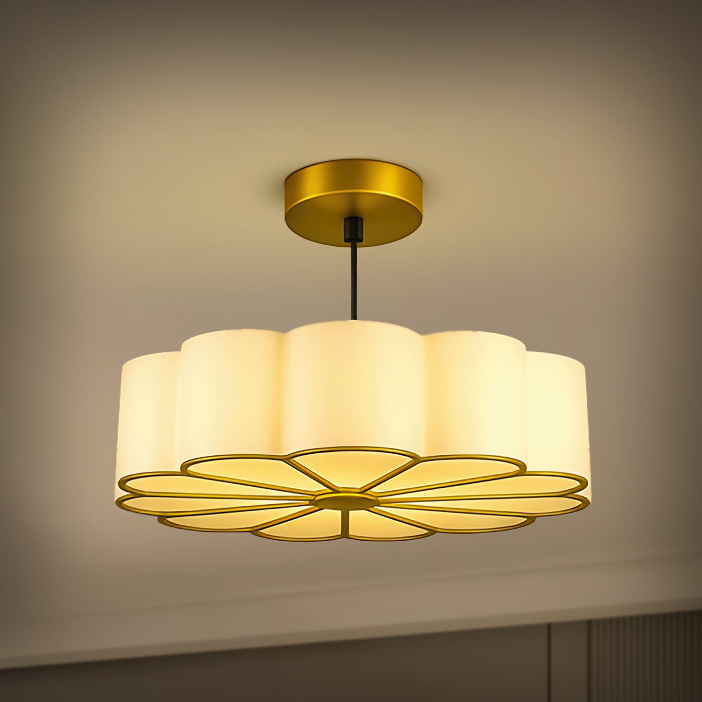 Lumenza lights Modern Flower Petal Ceiling Light – Elegant Gold Pendant Lamp with Soft Warm Glow, Decorative LED Chandelier for Living Room, Bedroom & Dining Area