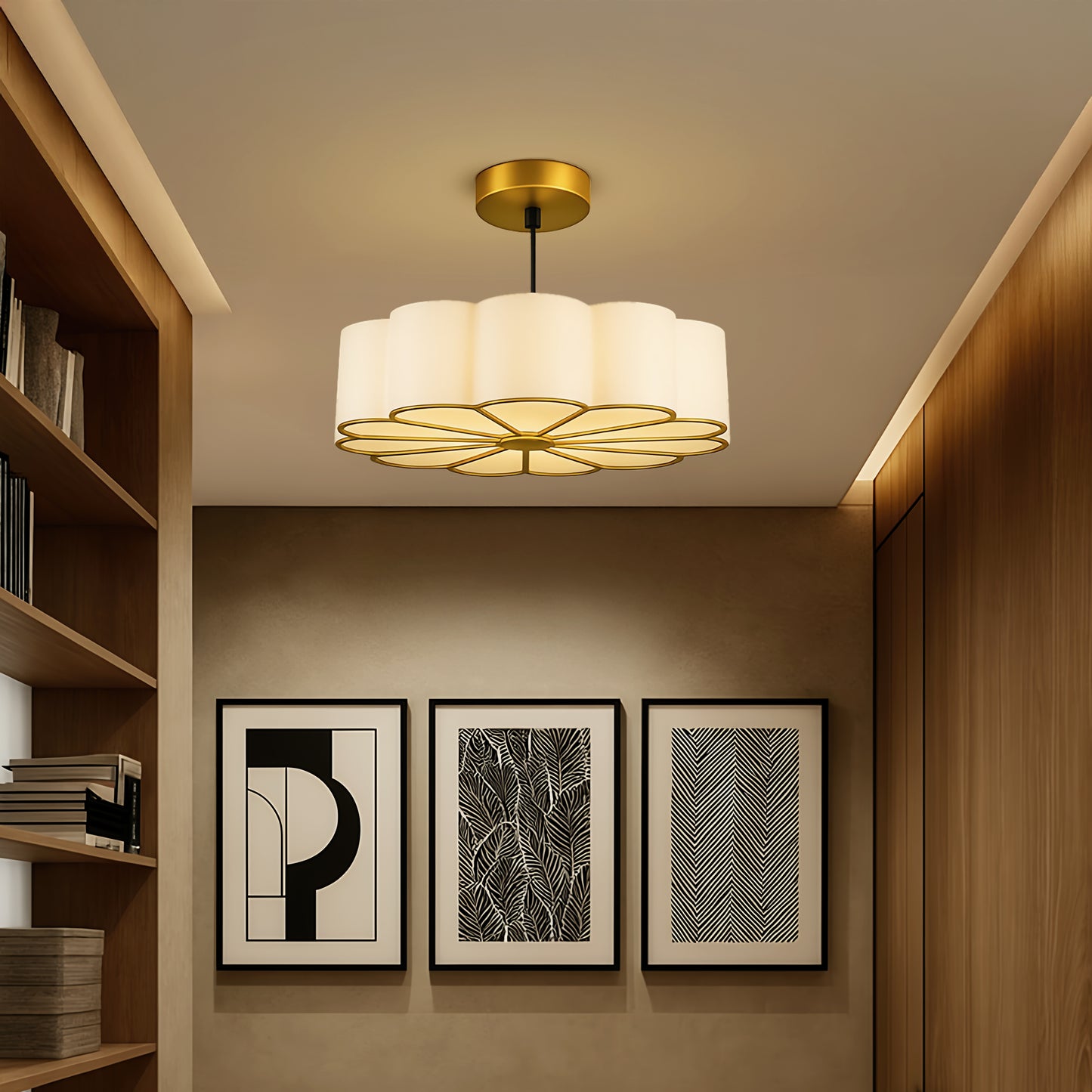 Lumenza lights Modern Flower Petal Ceiling Light – Elegant Gold Pendant Lamp with Soft Warm Glow, Decorative LED Chandelier for Living Room, Bedroom & Dining Area